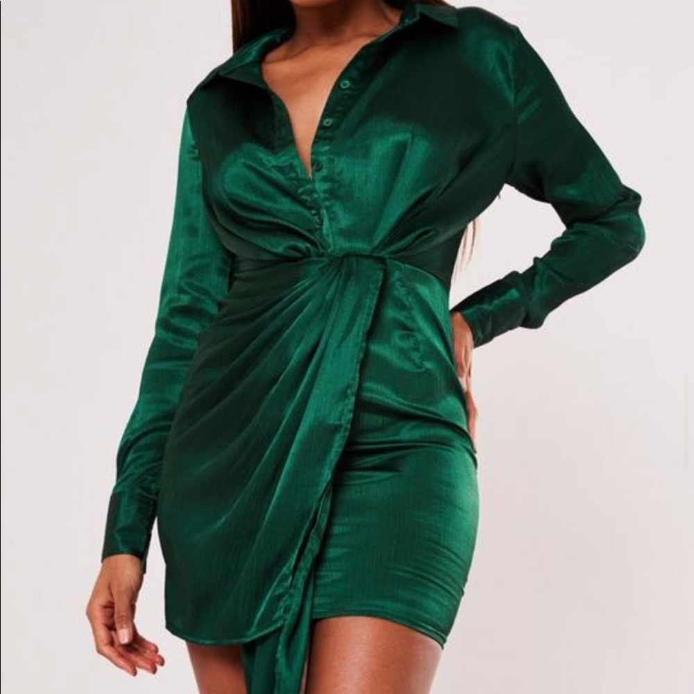 Missguided wrap drape long sleeve dress